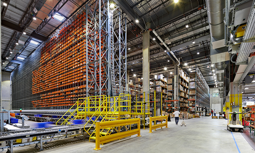 <p>The warehouse space contains a “super-flat floor” designed to allow high lift fork trucks to drive at high speeds, while fully extended up 35’ within narrow aisles.</p>
