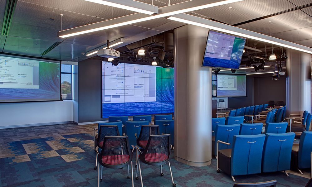 <p>A flexible “Theater of the Mind” is able to host Ted Talks and multi-media presentations.</p>
