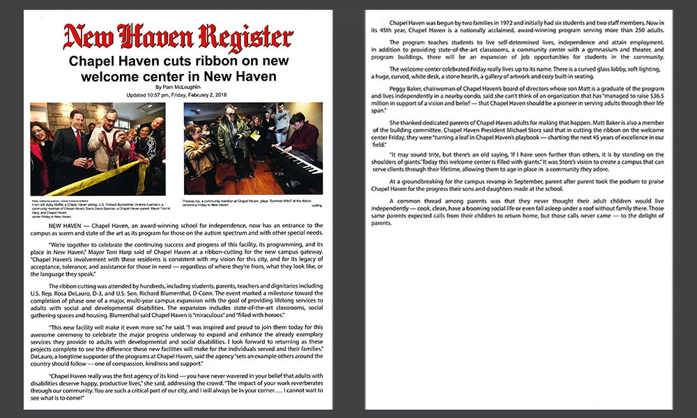 <p>The community, as a whole is invested in Chapel Haven and attends many of the events, including ribbon cuttings of the new building.</p>
