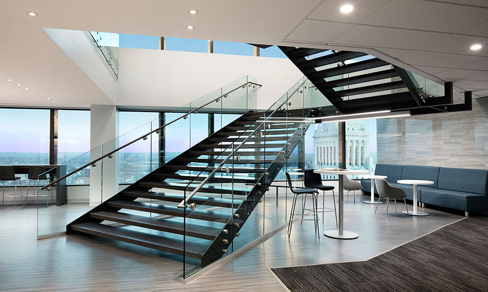 <p>The grand staircase, although not a program requirement, serves as a centerpiece and vehicle to bring the Virtus community together.</p>
