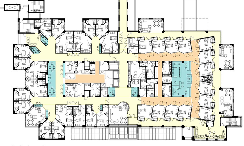 <p>Providing decentralized nurse stations while maintaining an open central nurse station for support staff allows for increased time spent with the patient </p>
