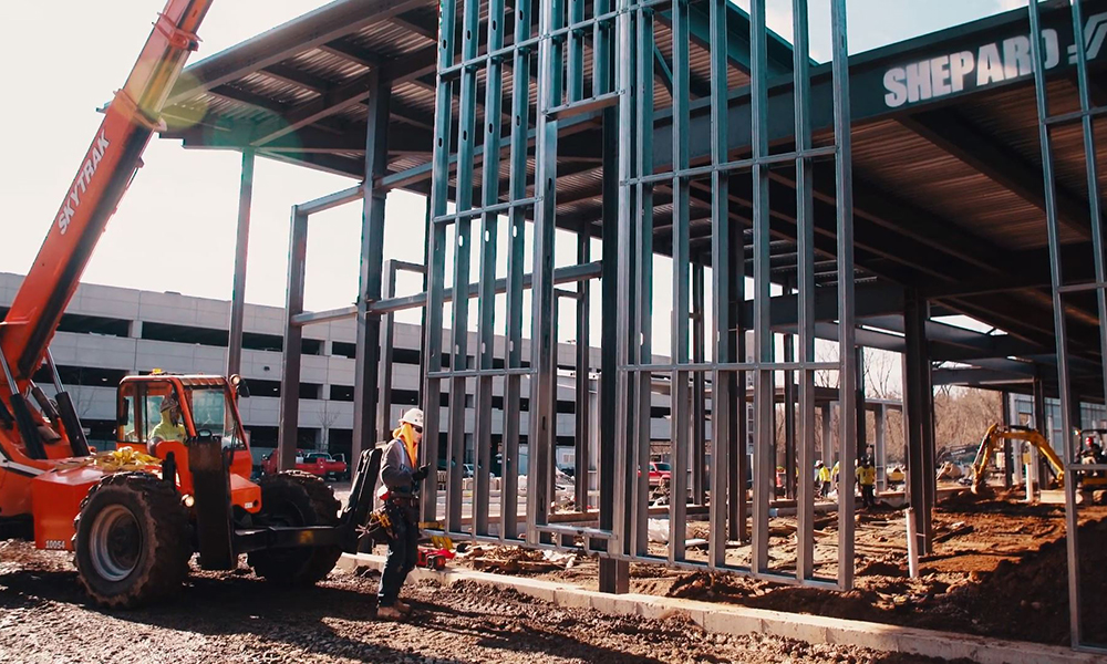 <p>The panelized light gauge metal framing exterior wall system, fabricated off-site, fast-tracked the installation time and reduced labor cost.</p>
