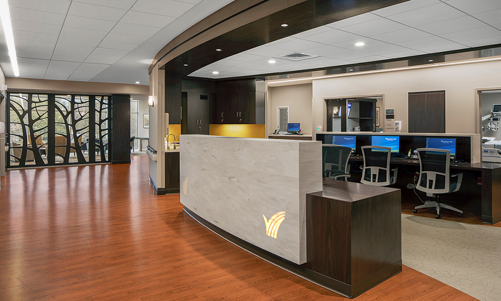 <p>For staff, streamlining work flows and functional efficiencies was key. The unit is divided into Pods, each with its own central nurse station and support spaces. The “Pods” centered around eight patient rooms, four on each side of the bed-wing core, designed to expedite clinician and nursing response time to patient needs, and reduce movement and supplies in the corridors.</p>
