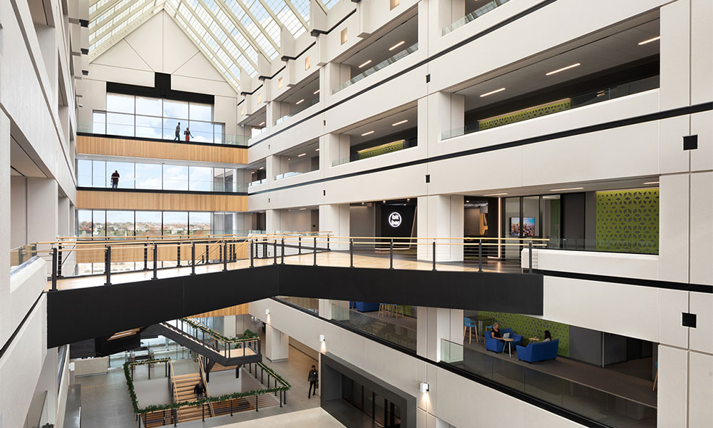 <p>The central, sky-lighted five floor atrium is the main circulation artery and the key design element which facilitates community-connection and celebrations of successes for all of the business units and accomplishments Vistra-wide.</p>
