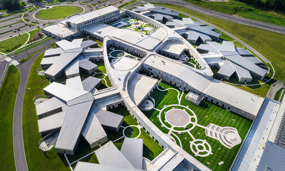 <p>The new maximum security hospital features 12 living units clustered around four community treatment areas that are served by the Hope Center.</p>
