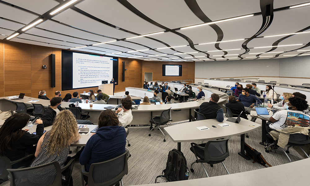 <p>The Team-Based Learning Theater supports large lectures and small group sessions, promoting collaboration and active learning.</p>
